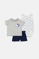 Baby Boy Shark 3 Piece Short Set  Grey Combo - thumbnail