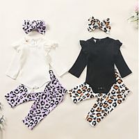 3 Pieces Baby Girls' Basic Leopard Long Sleeve Regular T-shirt  Shorts Clothing Set White Black miniinthebox - thumbnail