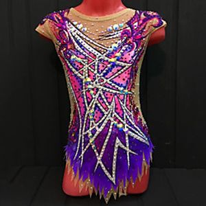 Rhythmic Gymnastics Leotards Artistic Gymnastics Leotards Women's Girls' Leotard Mesh Spandex High Elasticity Handmade Short Sleeve Competition Dance Rhythmic Gymnastics Artistic Gymnastics Purple Lightinthebox