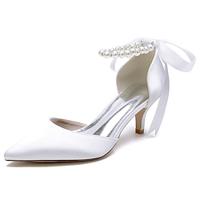 Women's Wedding Shoes Ladies Shoes Valentines Gifts White Shoes Strappy Heels Wedding Party Daily Wedding Heels Bridal Shoes Bridesmaid Shoes Imitation Pearl Ribbon Tie Low Heel Pointed Toe Elegant Lightinthebox