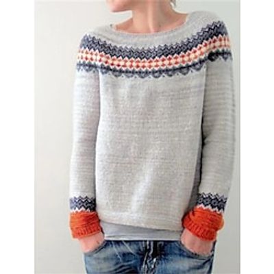 Women's Pullover Sweater Jumper Crew Neck Ribbed Knit Acrylic Patchwork Fall Winter Regular Outdoor Daily Going out Stylish Casual Soft Long Sleeve Color Block Light Grey S M L miniinthebox