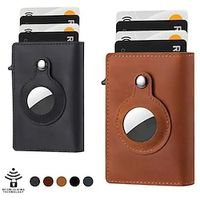 Smart AirTag Wallet, Anti-theft Brush Bullet Card Holder Multi-functional Business Men's Leather Wallet Positioning Tracker Airtag Card Holder Lightinthebox - thumbnail