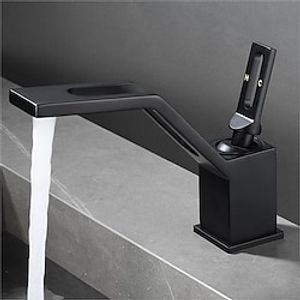 Bathroom Sink Mixer Faucet Square Single Handle, Mono Basin Taps with Cold and Hot Water Hose Deck Mounted, White Black Grey miniinthebox