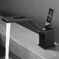 Bathroom Sink Mixer Faucet Square Single Handle, Mono Basin Taps with Cold and Hot Water Hose Deck Mounted, White Black Grey miniinthebox - thumbnail