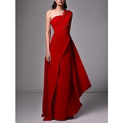 Sheath  Column Evening Gown Christmas Elegant Dress Formal Sweep  Brush Train Sleeveless One Shoulder Stretch Chiffon with Pleats Ruched 2023 Lightinthebox