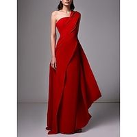 Sheath  Column Evening Gown Christmas Elegant Dress Formal Sweep  Brush Train Sleeveless One Shoulder Stretch Chiffon with Pleats Ruched 2023 Lightinthebox - thumbnail
