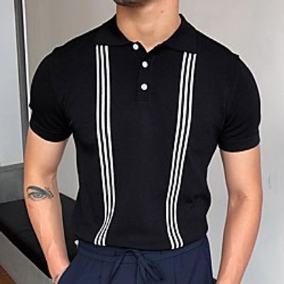 Men's Unisex Pullover Knitted Striped Stylish Vintage Style Short Sleeves Sweater Cardigans Shirt Collar Summer Black miniinthebox