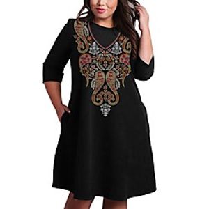 Women's Plus Size Dress A Line Dress Knee Length Dress 34 Length Sleeve Print Graphic Print Casual Fall Spring  Summer Black XL XXL 3XL 4XL 5XL Lightinthebox