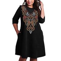 Women's Plus Size Dress A Line Dress Knee Length Dress 34 Length Sleeve Print Graphic Print Casual Fall Spring  Summer Black XL XXL 3XL 4XL 5XL Lightinthebox - thumbnail