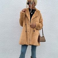 Women's Teddy Coat Windproof Warm Outdoor Street Daily Vacation Button Double Breasted Turndown Street Style Solid Color Regular Fit Outerwear Long Sleeve Winter Fall Camel Light Grey S M L Lightinthebox - thumbnail