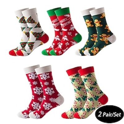 Men's 2 Pairs Crew Socks Men Socks Xmas Socks Red  Green White Color Christmas Casual Daily Basic Medium Fall  Winter Thermal Lightinthebox