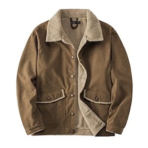 Men's Corduroy Jacket Sport Coat Outdoor Camping  Hiking Waterproof Windbreaker Button Pocket Fall Winter Plain Fashion Streetwear Lapel Regular Black Brown Army Green Jacket Lightinthebox