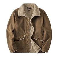 Men's Corduroy Jacket Sport Coat Outdoor Camping  Hiking Waterproof Windbreaker Button Pocket Fall Winter Plain Fashion Streetwear Lapel Regular Black Brown Army Green Jacket Lightinthebox - thumbnail
