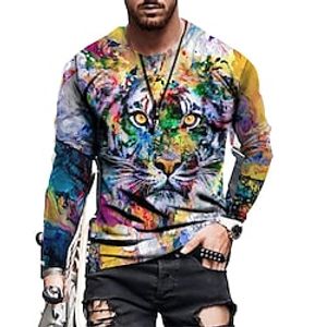 Men's T shirt Tee Lion Graphic Prints Crew Neck Yellow Red 3D Print World Cup Outdoor Street Long Sleeve Print Clothing Apparel Basic Sports Designer Casual miniinthebox