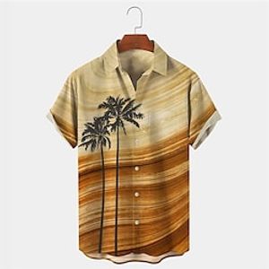 Men's Shirt Summer Hawaiian Shirt Coconut Tree Graphic Prints Turndown Yellow Outdoor Street Short Sleeves Button-Down Print Clothing Apparel Tropical Fashion Hawaiian Designer miniinthebox
