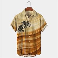 Men's Shirt Summer Hawaiian Shirt Coconut Tree Graphic Prints Turndown Yellow Outdoor Street Short Sleeves Button-Down Print Clothing Apparel Tropical Fashion Hawaiian Designer miniinthebox - thumbnail