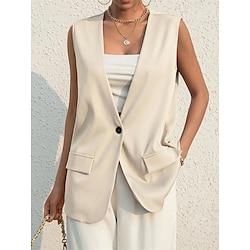 Women's Tank Top Vest Plain Work Daily Button Pocket Beige Sleeveless Basic Modern V Neck Summer Lightinthebox