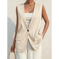 Women's Tank Top Vest Plain Work Daily Button Pocket Beige Sleeveless Basic Modern V Neck Summer Lightinthebox - thumbnail