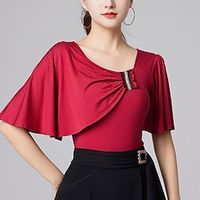 Latin Dance Ballroom Dance Top Ruffles Pure Color Splicing Women's Performance Training Short Sleeve High Modal Lightinthebox