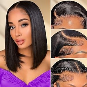 Bob Wig Human Hair 13x4 HD Lace Front Wigs For Black Women 180% Density Glueless Wigs Human Hair Pre Plucked with Baby Hair Short Straight Brazilian Virgin Human Hair Bob Wigs Natural Color Lightinthebox