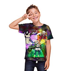 Kids Boys' T shirt Tee Blouse Short Sleeve Anime 3D Print Cartoon Letter Animal Print Black Children Tops Summer Spring  Summer Streetwear Birthday Party Tailored Fit Loose miniinthebox