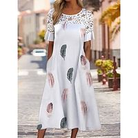 Women's A Line Dress Midi Dress White Short Sleeve Print Ruched Print Spring Summer Crew Neck Casual Modern 2022 S M L XL 2XL 3XL Lightinthebox - thumbnail