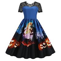 Women's A Line Dress Midi Dress Blue Long Sleeve Print Vintage Style Summer V Neck Vintage 2021 S M L XL XXL XXXL miniinthebox - thumbnail