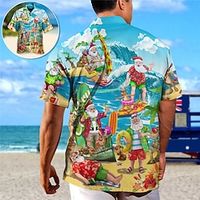 Santa Claus Beach Party Hawaiian Casual Men's Shirt Outdoor Christmas Street Fall Turndown Short Sleeve Blue S M L Shirt Lightinthebox - thumbnail