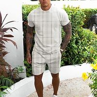 Men's Shorts and T Shirt Set T-Shirt Outfits Graphic Lattice Crew Neck White 3D Print Street Daily Short Sleeve Print Clothing Apparel 2pcs Basic Fashion Designer Casual / Summer / Spring / Summer miniinthebox - thumbnail