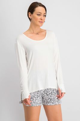 Womens High-Low Long Sleeve Sleepwear Top White Womens High-Low Long Sleeve Sleepwear Top White