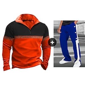 Men's T-shirt Suits Tracksuit Tennis Shirt Tees and Drawstring Sweatpants Trousers Joggers Long Pants Color Block Quarter Zip Casual Vacation Long Sleeve Pocket Drawstring 2pcs Vintage Gymnatics Lightinthebox