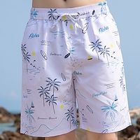 Men's Swim Shorts Swim Trunks Board Shorts Pocket Drawstring Elastic Waist Graphic Coconut Tree Comfort Breathable Knee Length Casual Daily Holiday Stylish Classic White Lightinthebox - thumbnail