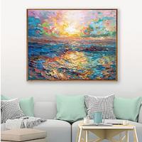 Handmade Oil Painting Canvas Wall Art Decoration Contemporary Impression Golden Sunrise Over the Sea Landscape for Home Decor Rolled Frameless Unstretched Painting Lightinthebox - thumbnail