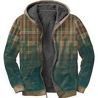 Men's Fleece Jacket Full Zip Hoodie Fleece Hoodie Sherpa Jacket Khaki Hooded Color Block Graphic Prints Tartan Zipper Print Casual Daily Sports 3D Print Fleece Basic Designer Casual Fall  Winter Lightinthebox - thumbnail