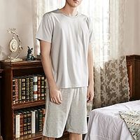 Men's Loungewear Pajama Set Pajama Top and Shorts 1 set Plain Stylish Casual Comfort Home Daily Bed Polyester Comfort V Neck Short Sleeve Shorts Spring Summer Navy Blue Light Grey Lightinthebox - thumbnail