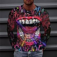 Men's T shirt Tee Tee Graphic Mouth Crew Neck Clothing Apparel 3D Print Outdoor Daily Long Sleeve Print Designer Comfort Leisure Lightinthebox - thumbnail