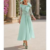 A-Line Mother of the Bride Dress Wedding Guest Elegant Vintage Straight Neckline Ankle Length Organza Short Sleeve Short Jacket Dresses with Appliques Flower blue wedding guest dress 2024 Lightinthebox