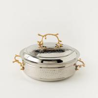 Hammered Stainless Steel Hot Pot with Leaves Accented Handle