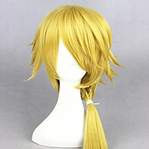 Cosplay Costume Wig Cosplay Wig Touken Ranbu Curly Cosplay Asymmetrical With Bangs With Ponytail Wig Short Light golden Synthetic Hair 14 inch Women's Anime Cosplay Party Blonde miniinthebox