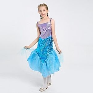 Kids Little Girls' Dress Sequin A Line Dress Party Performance Blue Asymmetrical Sleeveless Costume Dresses Spring Summer Regular Fit 2-8 Years miniinthebox