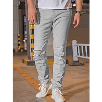 Men's Trousers Chinos Chino Pants Zipper Button Pocket Plain Comfort Breathable Outdoor Daily Going out Fashion Casual Light Grey miniinthebox