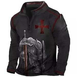 Men's Golf Shirt 3D Print Soldier Turndown Street Casual Zipper Print Long Sleeve Tops Designer Casual Fashion Breathable Dark Gray Lightinthebox