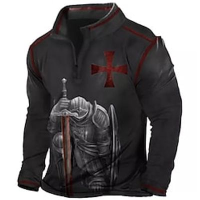Men's Golf Shirt 3D Print Soldier Turndown Street Casual Zipper Print Long Sleeve Tops Designer Casual Fashion Breathable Dark Gray Lightinthebox