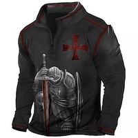 Men's Golf Shirt 3D Print Soldier Turndown Street Casual Zipper Print Long Sleeve Tops Designer Casual Fashion Breathable Dark Gray Lightinthebox - thumbnail