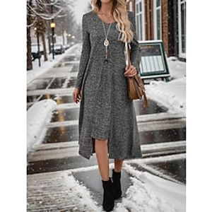 Women's Casual Dress Winter Dress Plain Dress Midi Dress Asymmetrical Outdoor Daily Date Fashion Basic Crew Neck Long Sleeve 2023 Regular Fit Gray Color S M L XL XXL Size Lightinthebox