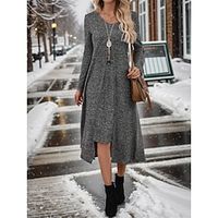Women's Casual Dress Winter Dress Plain Dress Midi Dress Asymmetrical Outdoor Daily Date Fashion Basic Crew Neck Long Sleeve 2023 Regular Fit Gray Color S M L XL XXL Size Lightinthebox - thumbnail
