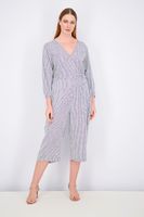 Womens Petite Stripe V-neckline 3/4 Sleeve Jumpsuit  Navy/White - thumbnail