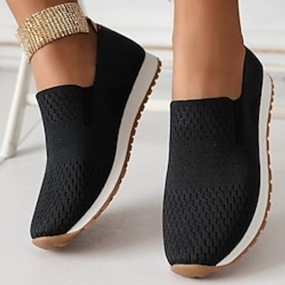 Women's Loafers Plus Size Flyknit Shoes Daily Flat Heel Round Toe Minimalism Tissage Volant Loafer Solid Color Black White Lightinthebox