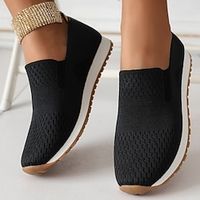 Women's Loafers Plus Size Flyknit Shoes Daily Flat Heel Round Toe Minimalism Tissage Volant Loafer Solid Color Black White Lightinthebox - thumbnail
