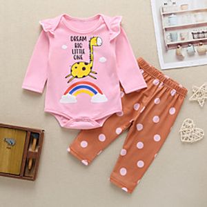 2 Pieces Baby Girls' Casual  Daily Rainbow Polka Dot Long Sleeve Regular Clothing Set Blushing Pink Lightinthebox